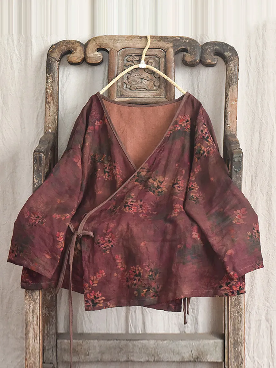 Women Vintage Floral Print Spring Slant-Closure Coat