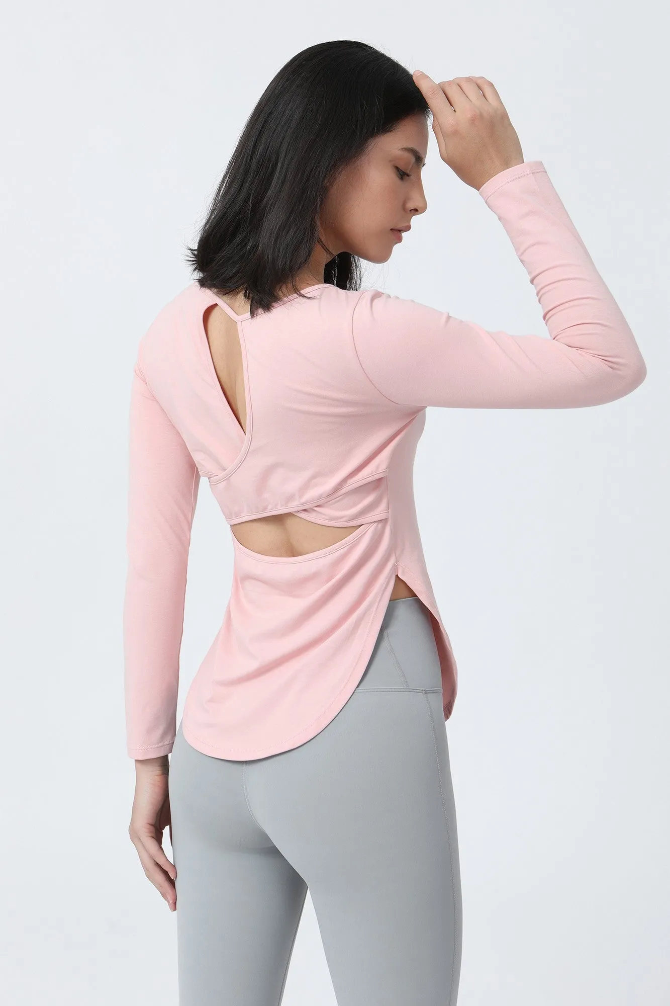 Wrap Over Cutout Back Long Sleeve Shirt