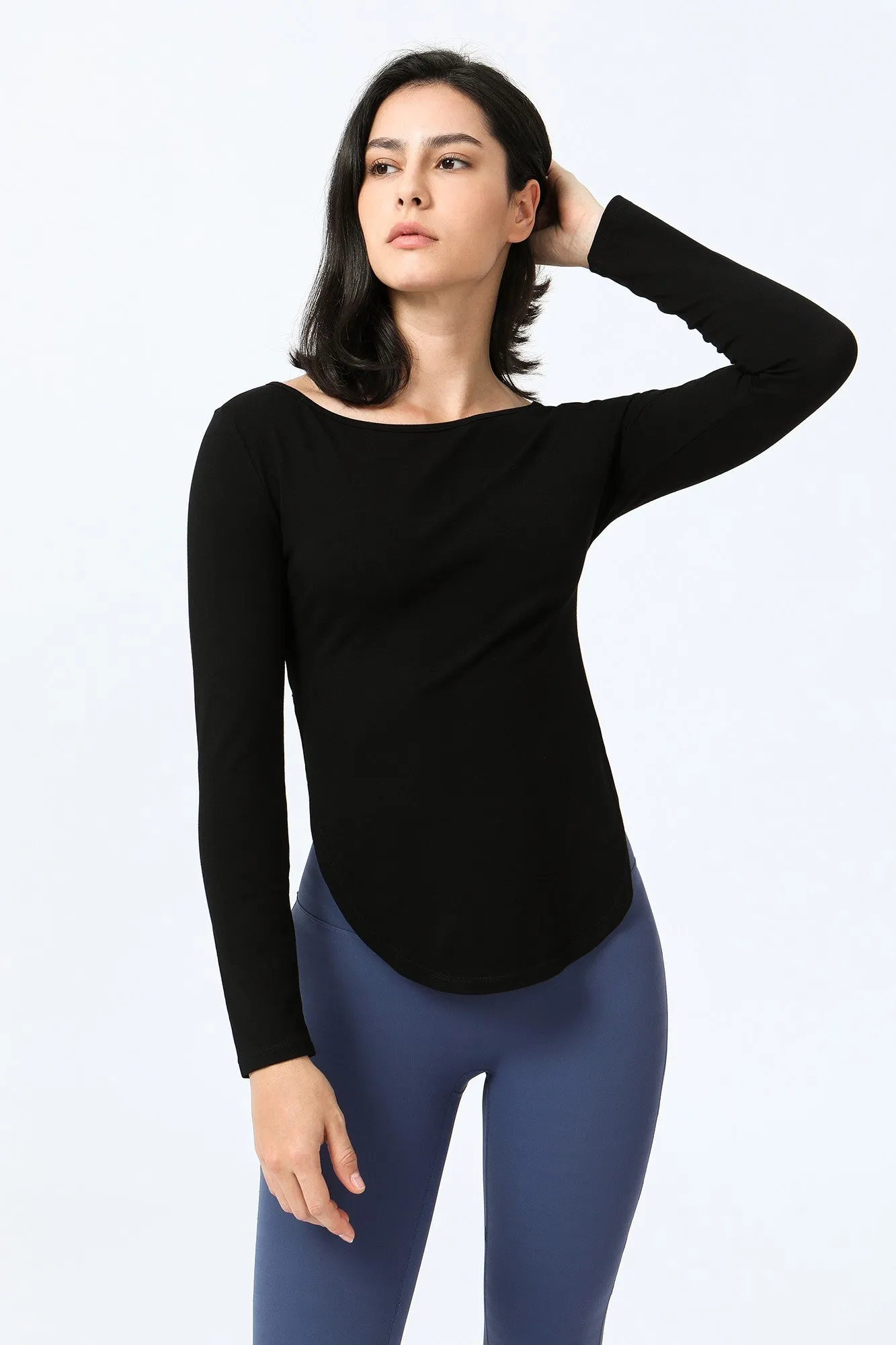 Wrap Over Cutout Back Long Sleeve Shirt