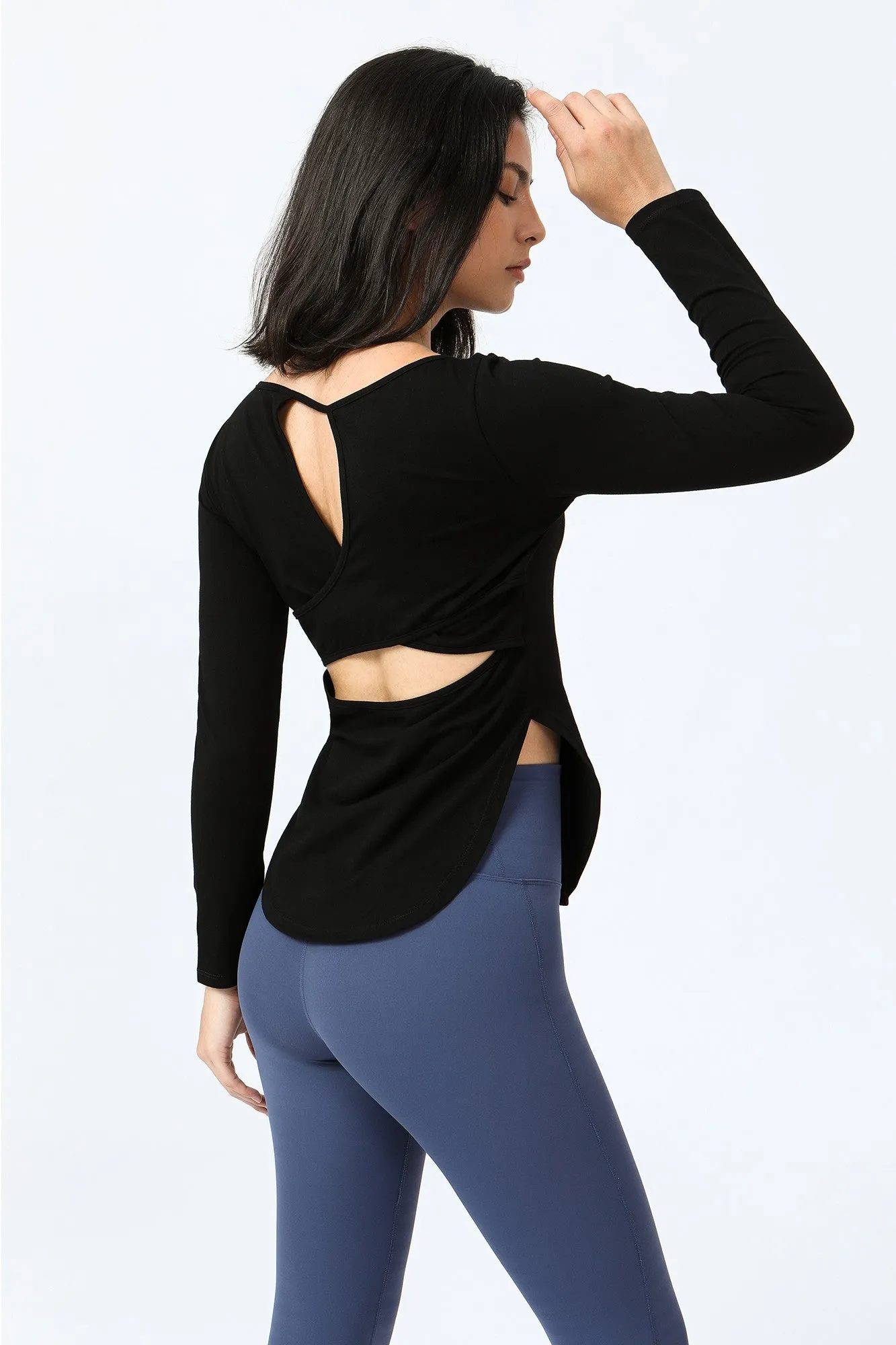 Wrap Over Cutout Back Long Sleeve Shirt
