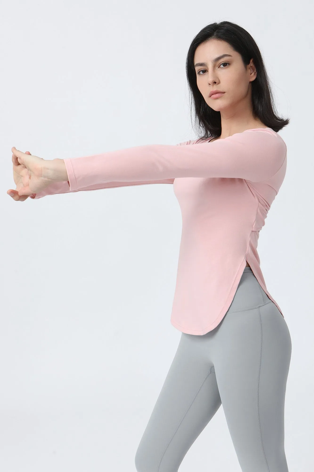 Wrap Over Cutout Back Long Sleeve Shirt