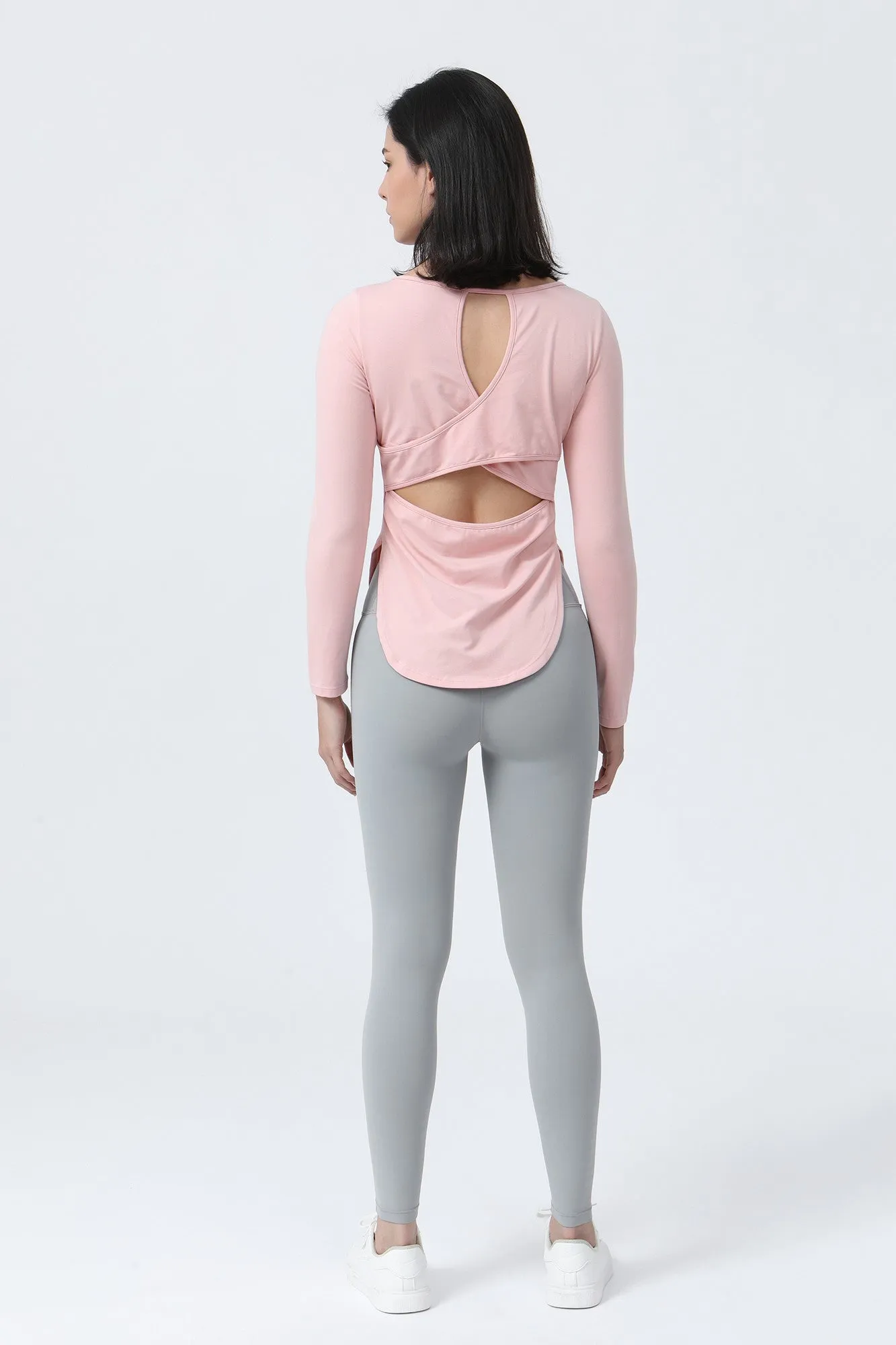 Wrap Over Cutout Back Long Sleeve Shirt