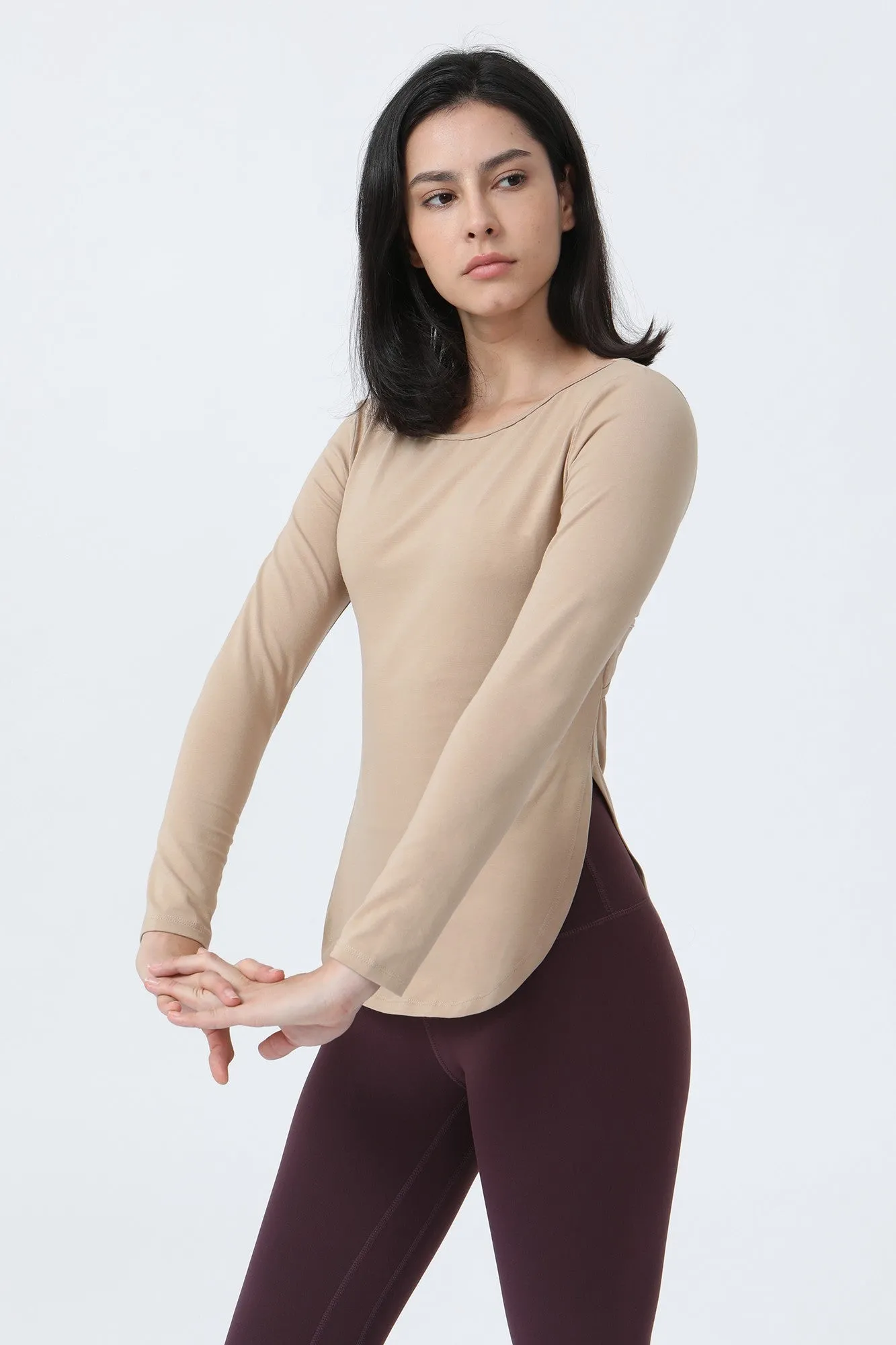 Wrap Over Cutout Back Long Sleeve Shirt