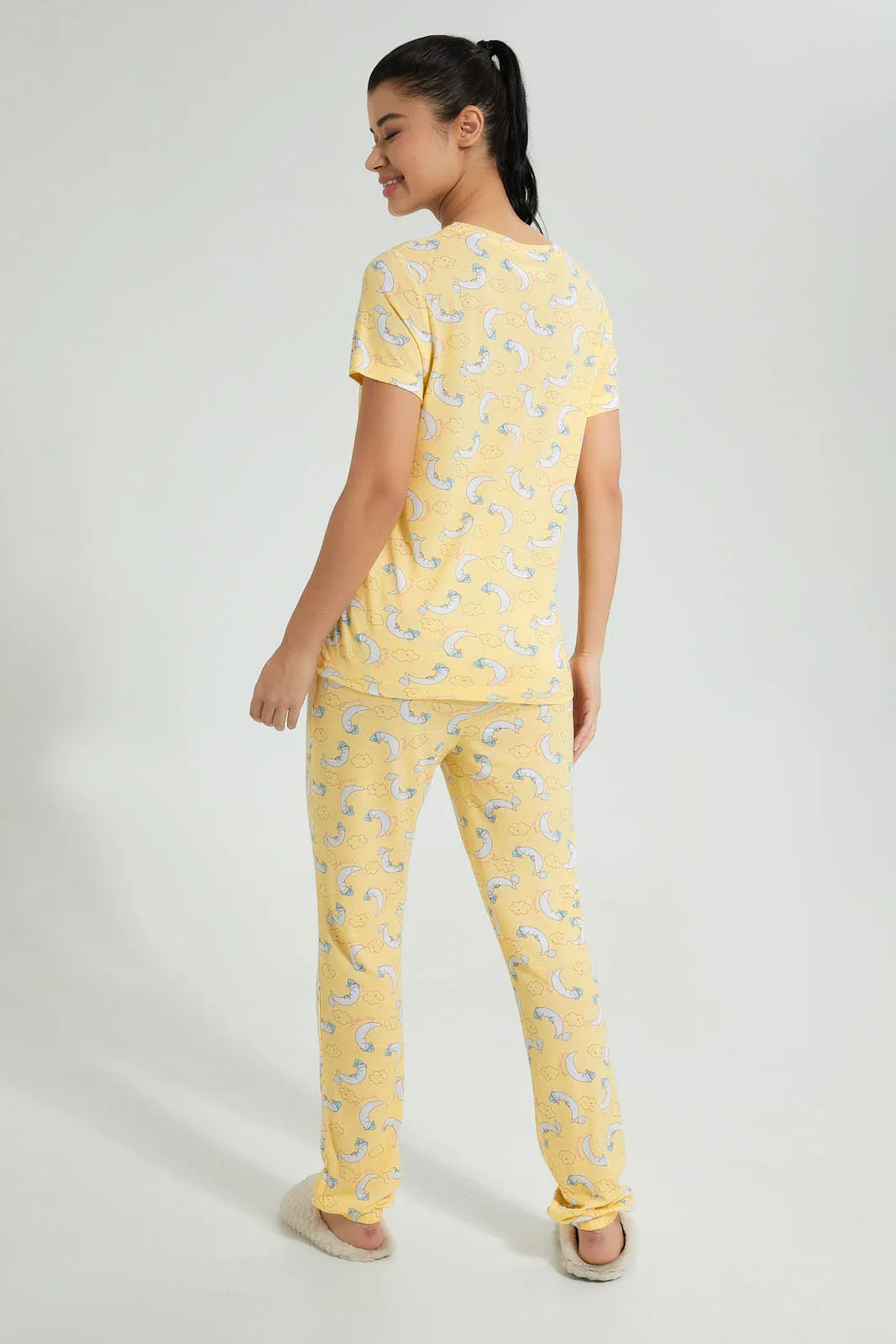 Yellow Allover Printed Pyjama Set (2 Piece)