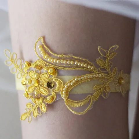 Yellow Non-Slip Wedding Garter - The Lisa