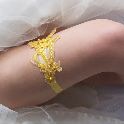 Yellow Non-Slip Wedding Garter - The Lisa