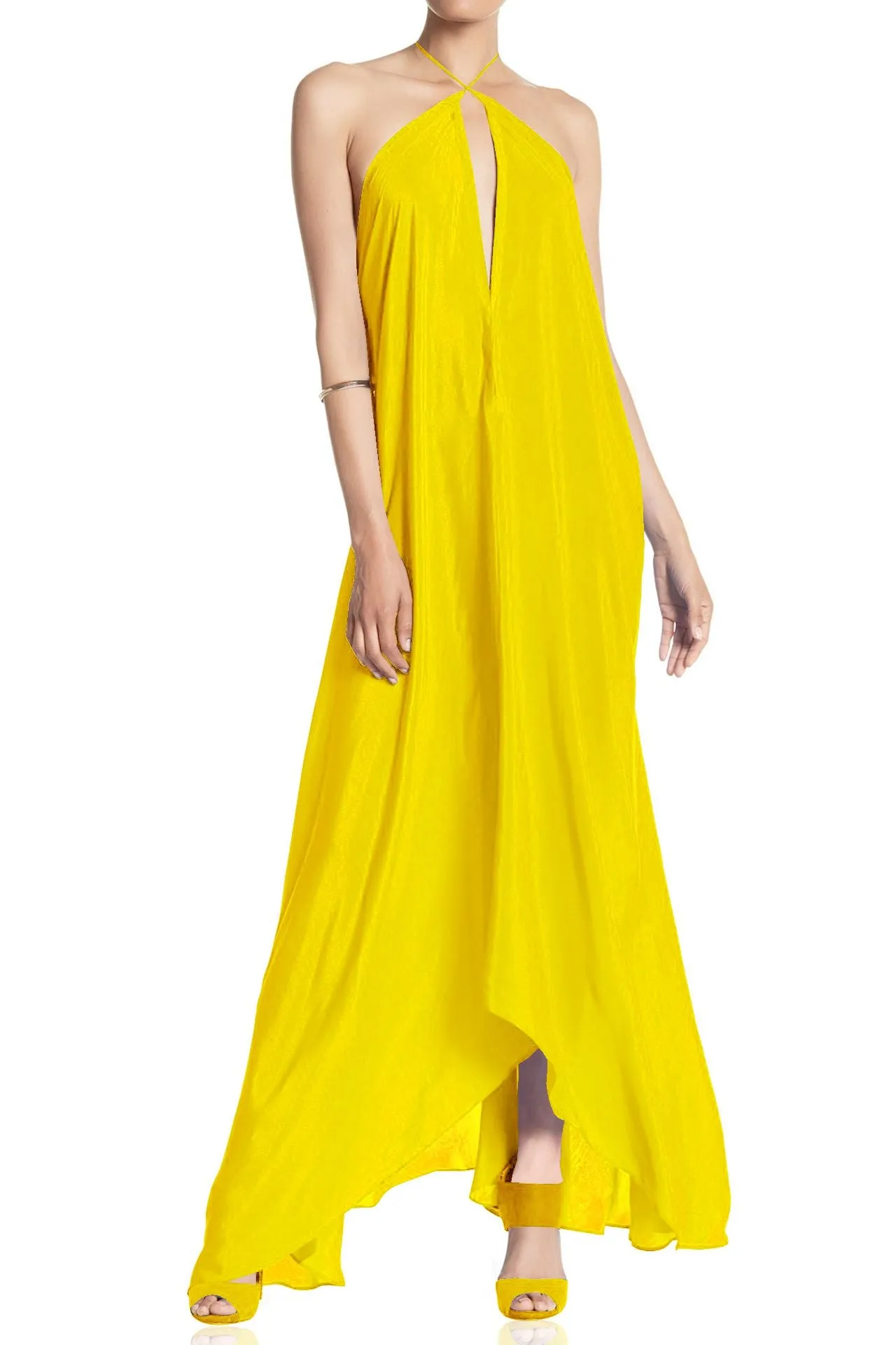 Yellow Plunging Neckline Dress